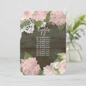 Rustikal dunkelholz Spitzen Rose Hydrangea Tischsi Einladung (Stehend Vorderseite)