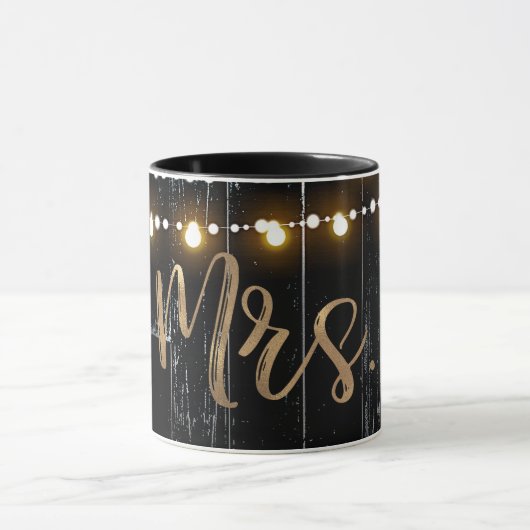 Rustikal dunkles Holz & String Lights Gold Bride M Tasse (Zentrum)