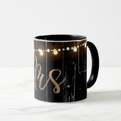 Rustikal dunkles Holz & String Lights Gold Bride M Tasse (VorderseiteRechts)
