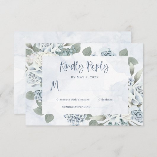 Rustikal Dusty Blue Floral | Wasserfarbenhochzeit RSVP Karte (Vorne/Hinten)