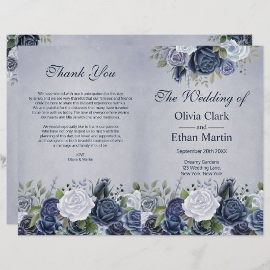 Rustikal Dusty Blue Watercolor Floral (Vorne/Hinten)