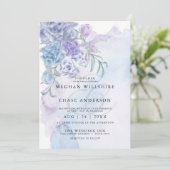 Rustikal Dusty Blue Watercolor Floral Einladung (Stehend Vorderseite)