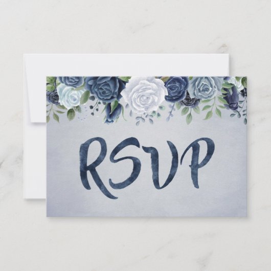 Rustikal Dusty Blue Watercolor Floral RSVP Karte (Vorderseite)