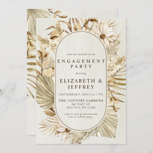 Rustikal Earthy Boho Pampas Engagement Party Einladung (Vorne/Hinten)