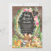 Rustikal, ein Mädchen-Woodland-Tiere Kinderdusche Einladung (Vorderseite)
