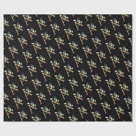 Rustikal Ein Monogramm grünes Blattwerk Eukalyptus Geschenkpapier (Flach)