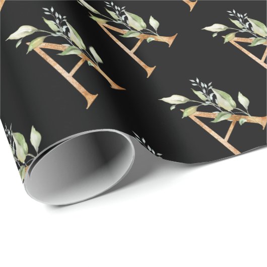 Rustikal Ein Monogramm grünes Blattwerk Eukalyptus Geschenkpapier (Rolleneckpunkt)