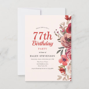 Rustikal Elegant Boho Chic Floral 77. Geburtstag Einladung