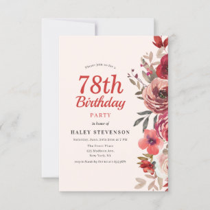 Rustikal Elegant Boho Chic Floral 78. Geburtstag Einladung