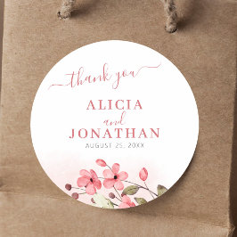 Rustikal elegante Aquarell floral danke Ihnen Hoch Runder Aufkleber