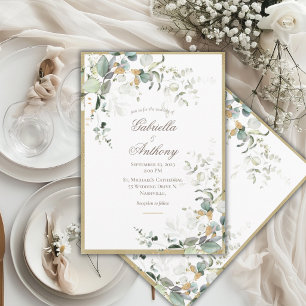 Rustikal Elegante Blätter Grün Goldene Hochzeit  Einladung
