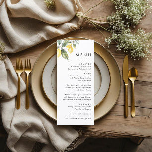 Rustikal Elegante Minimale Zitronen-Gartenhochzeit Menükarte
