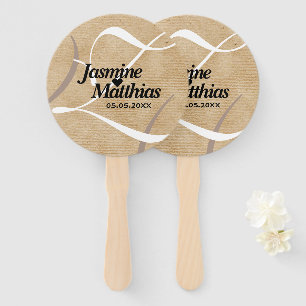 Rustikal Elegante Vintage-Monogramm-Jute-Hochzeit Fächer