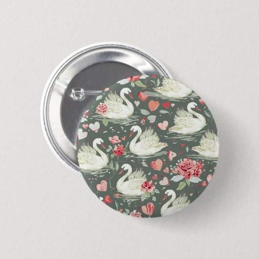 Rustikal Elegantes Schwan- und Herz-Elemente-Muste Button (Vorne & Hinten)