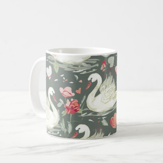 Rustikal Elegantes Schwan- und Herz-Elemente-Muste Kaffeetasse (Vorderseite Links)