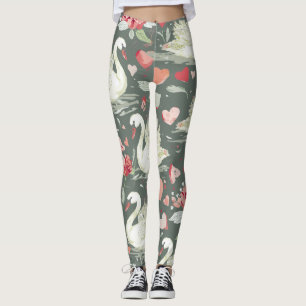 Rustikal Elegantes Schwan- und Herz-Elemente-Muste Leggings