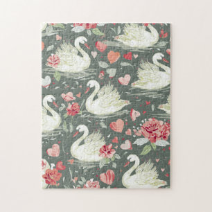Rustikal Elegantes Schwan- und Herz-Elemente-Muste Puzzle