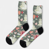 Rustikal Elegantes Schwan- und Herz-Elemente-Muste Socken (Linkes Detail)