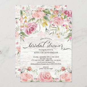 Rustikal erröten rosa BlumenBrautparty Einladung