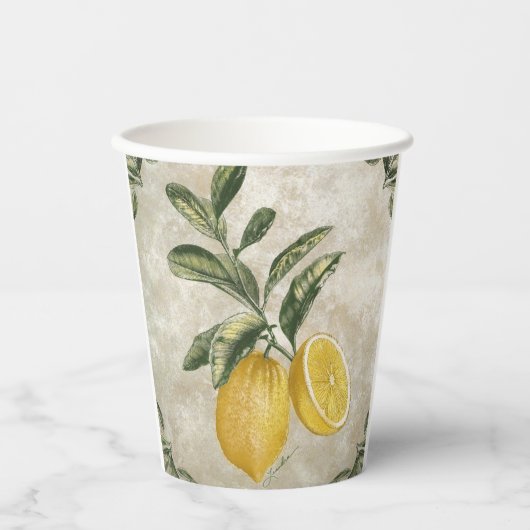 Rustikal Etched Vintag Lemons Pappbecher (Vorderseite)