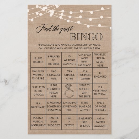 Rustikal Finden Sie das Bingo-Brautparty-Spiel Flyer (Vorne)