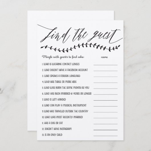 Rustikal finden Sie das Gast-Brautparty-Spiel Begleitkarte (Vorne/Hinten)