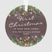 Rustikal First Christmas New Zuhause Ornament (Rückseite)