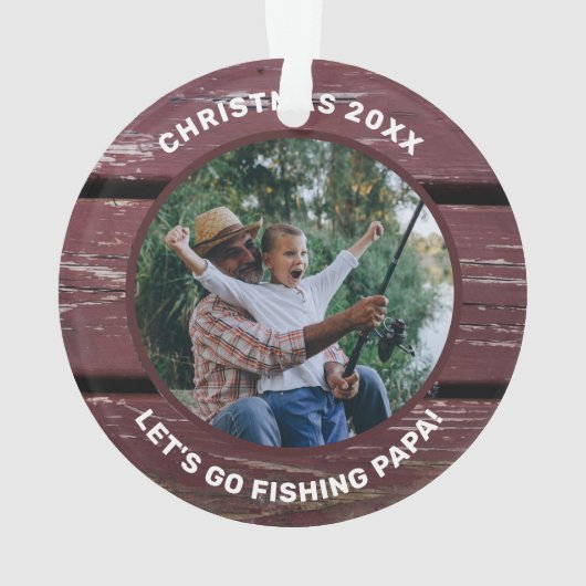Rustikal Fischen Opa Foto Ornament (Rückseite)