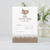 Rustikal Floral Mason Jar | Burlap Wedding RSVP Karte (Stehend Vorderseite)