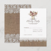 Rustikal Floral Mason Jar | Burlap Wedding RSVP Karte (Vorne/Hinten)
