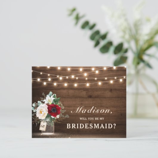 Rustikal Floral Mason Jar Werden Sie meine Bridesm Postkarte (Stehend Vorderseite)