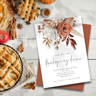 Rustikal Florals Terracotta Erntedank Dinner Einladung