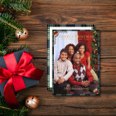 Rustikal Frohe Weihnachten 1 Foto Tartan Blau Kari Karte