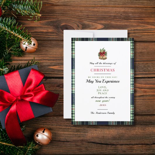 Rustikal Frohe Weihnachten 1 Foto Tartan Blau Kari Karte