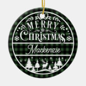 Rustikal frohe Weihnachten Grün & Schwarz Karierte Keramik Ornament (Vorne)