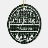 Rustikal frohe Weihnachten Grün & Schwarz Karierte Keramik Ornament (Links)