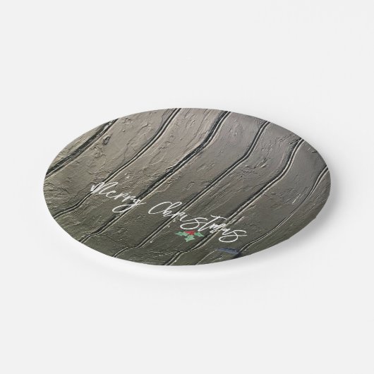 Rustikal frohe Weihnachten Holly Black Barn Door Pappteller (Schrägansicht)