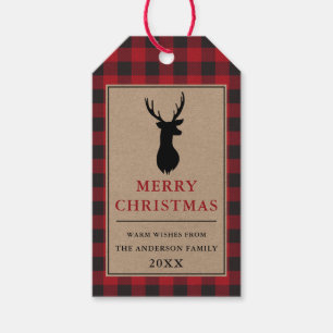Rustikal Frohe Weihnachten Karierte Kraft Geschenkanhänger