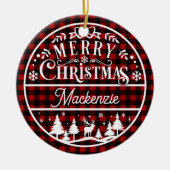 Rustikal frohe Weihnachten Rot & Schwarz Kariert C Keramik Ornament (Vorne)