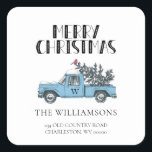Rustikal Frohe Weihnachten Vintager LKW Mit Monogr Quadratischer Aufkleber<br><div class="desc">Rustikaler Frohe Weihnachten Vintager LKW Mit Monogramm Aufkleber - Dieser bezaubernde festliche Aufkleber verfügt über einen blauen Vintagen LKW,  mit Monogramm mit Ihrem ersten. Der Aufkleber liest auch "MERRY CHRISTMAS" mit Ihrem Namen und Ihrer Adresse. Der Aufkleber ist perfekt für Ihre Urlaubskorrespondenz. Der Aufkleber ist Teil einer Sammlung.</div>