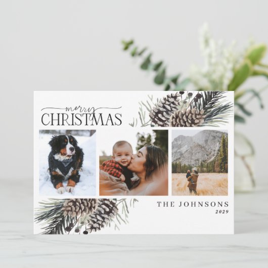 Rustikal Frohe Weihnachten Winter Pinecone Botanis (Stehend Vorderseite)