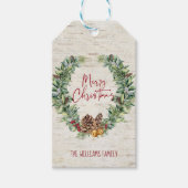Rustikal frohe Weihnachts-Script Wreath Birch Bark Geschenkanhänger (Vorderseite)