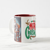 Rustikal frohe Weihnachtsvorstellung Zweifarbige Tasse (Vorderseite Links)