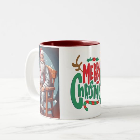Rustikal frohe Weihnachtsvorstellung Zweifarbige Tasse (Vorderseite Links)