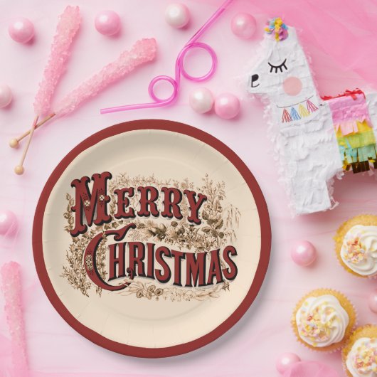 Rustikal fröhliche Weihnachtszeitung-Teller Pappteller (Party)