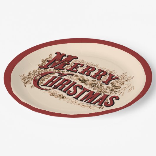 Rustikal fröhliche Weihnachtszeitung-Teller Pappteller (Schrägansicht)