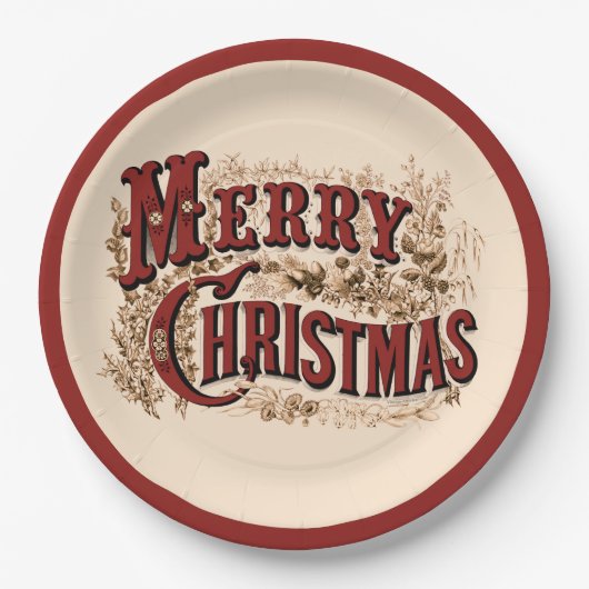 Rustikal fröhliche Weihnachtszeitung-Teller Pappteller (Vorderseite)