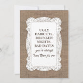 Rustikal-Funny-Bridesmaid / Vorschlag für eine Tra Einladung (Vorderseite)