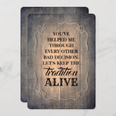 Rustikal-Funny-Bridesmaid / Vorschlag für eine Tra Einladung (Vorne/Hinten)