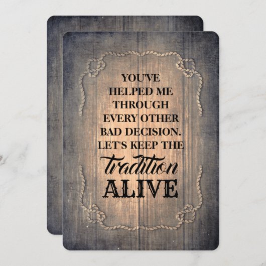 Rustikal-Funny-Bridesmaid / Vorschlag für eine Tra Einladung (Vorne/Hinten)